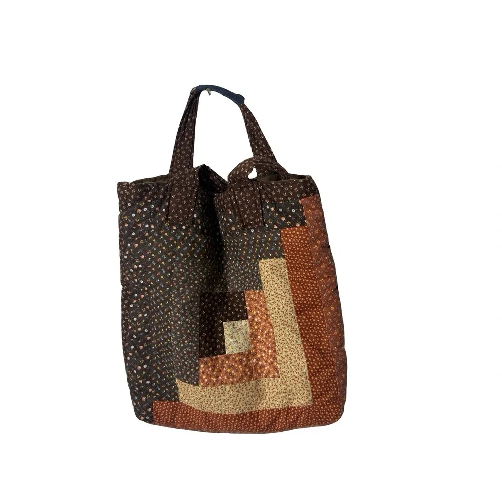 Vintage amish brown patchwork grandma core tote bag‎ handmade